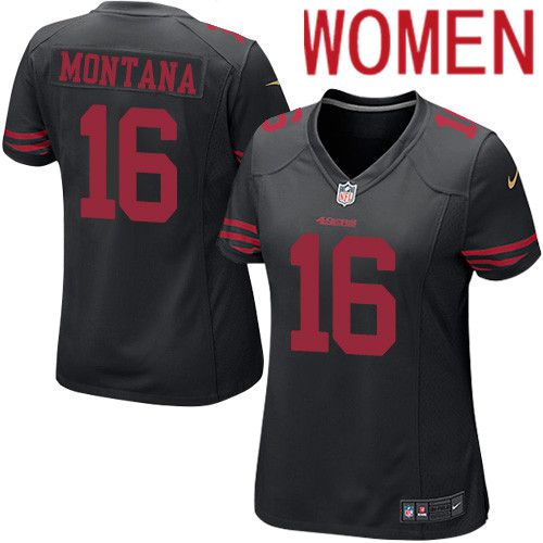 Women San Francisco 49ers 16 Joe Montana Nike Black Game Player NFL Jersey